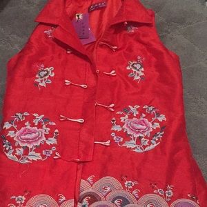 Red Chinese vest with embroidered designs